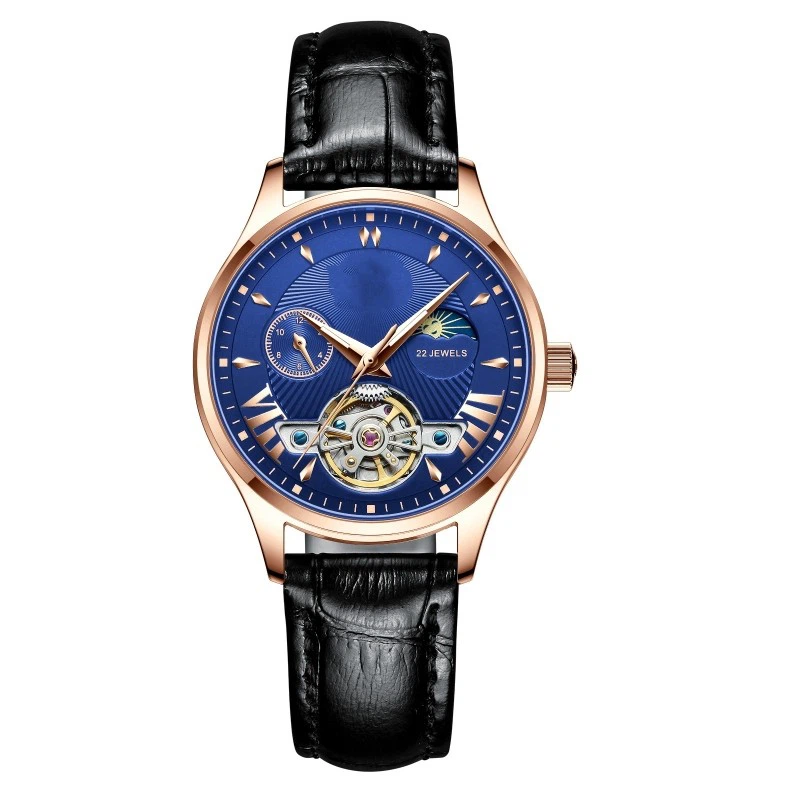 Custom Logo For Women Automatic Mechanical Watch Diamond Rose Gold With Leather Luxury Watch Luminous Hands
