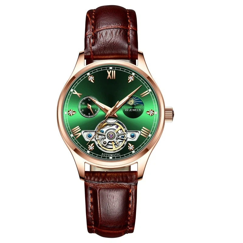 Custom Logo For Women Automatic Mechanical Watch Diamond Rose Gold With Leather Luxury Watch Luminous Hands