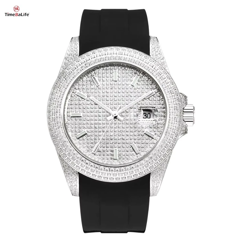 Moissanite Mechanical Men's Watch With Silicone Strap