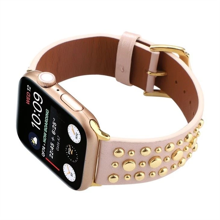 Suitable For Apple Watch Apple Watch Rivet Leather Strap Full Nail High Street Wristband IWatch Gold Rivet